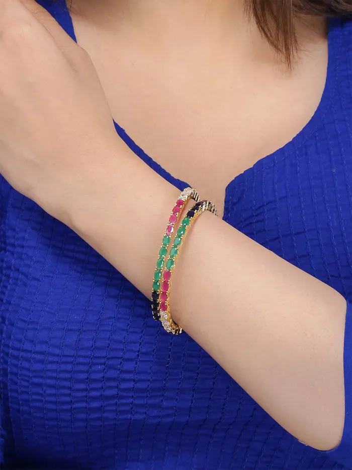 Bracelets Yellow Chimes Elegant Multicolor ADAmerican Diamond Studded 18k Gold Plated Classic 2 PCs Handcrafted Bangles Set for Women Girls 28 Yellow Chimes