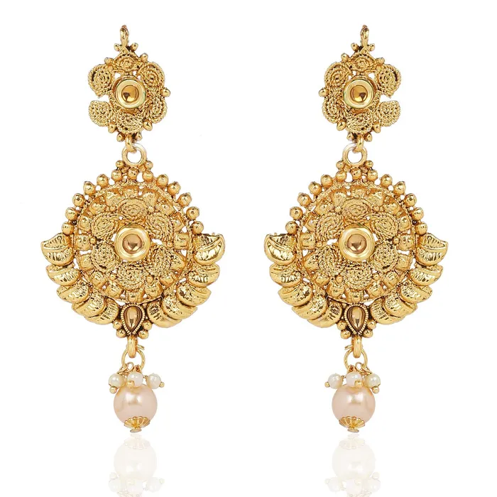 Bracelets Yellow Chimes Gold Plated Traditional Flower Designer Studded pearl Choker Necklace Earring Maang Tikka Set Necklace set Necklace Jewellery Set For Women Girls Yellow Chimes