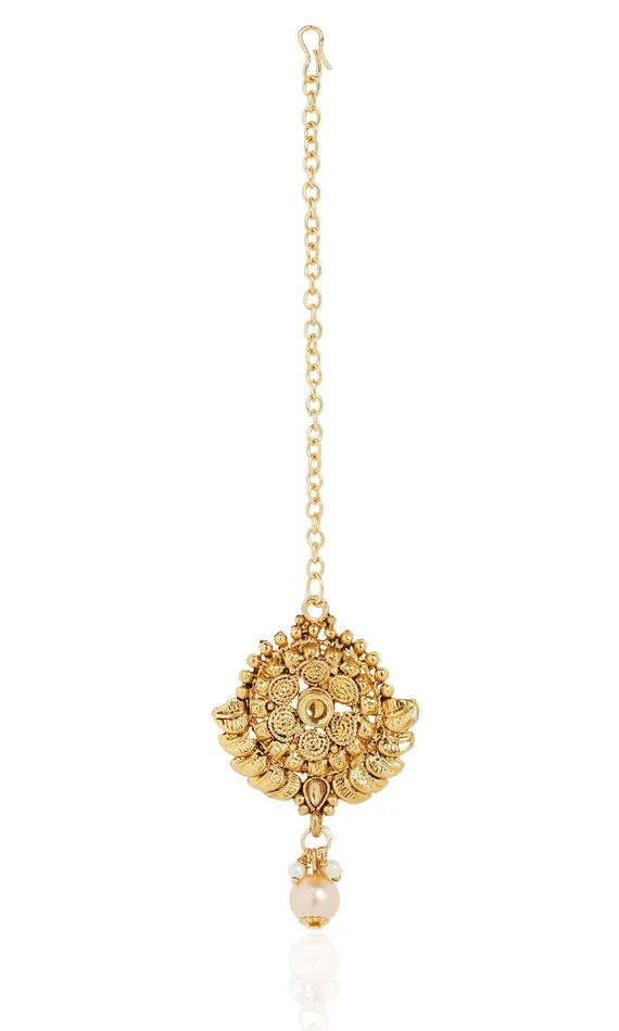 Bracelets Yellow Chimes Gold Plated Traditional Flower Designer Studded pearl Choker Necklace Earring Maang Tikka Set Necklace set Necklace Jewellery Set For Women Girls Yellow Chimes