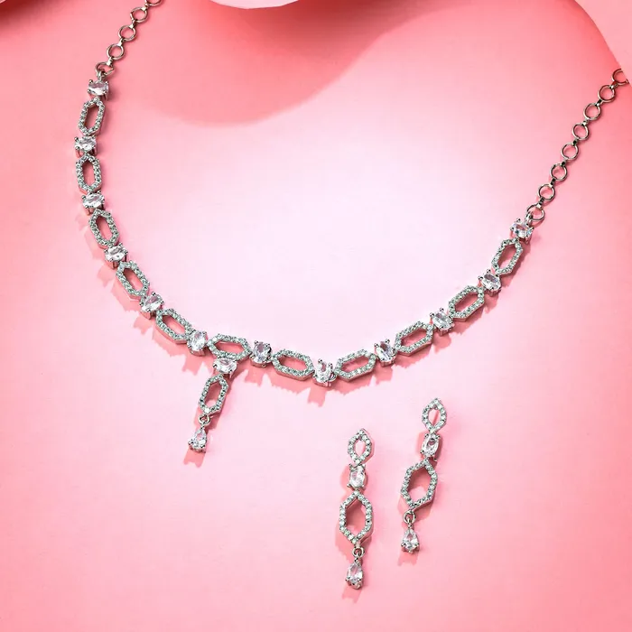 Bracelets Yellow Chimes Jewellery Set for Women and Girls American Diamond Jewellery Set Silver Tone White AD Necklace Set Birthday Gift for girls and women Anniversary Gift for Wife Yellow Chimes