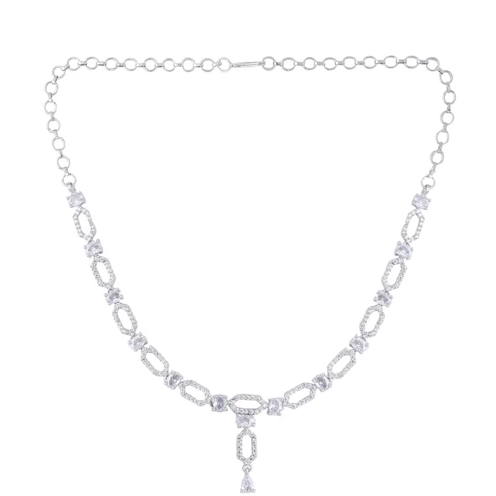 Bracelets Yellow Chimes Jewellery Set for Women and Girls American Diamond Jewellery Set Silver Tone White AD Necklace Set Birthday Gift for girls and women Anniversary Gift for Wife Yellow Chimes