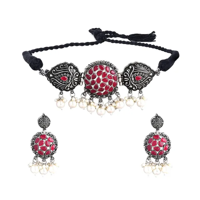 Bracelets Yellow Chimes Oxidised Jewellery Set for Women Silver Oxidised Jewellery Set Pink Stone Peacock Design Traditional Choker Necklace Set for Women and Girls Yellow Chimes Bracelets Yellow Chimes Oxidised Jewellery Set for Women Silver Oxidised Jewellery Set Pink Stone Peacock Design Traditional Choker Necklace Set for Women and Girls Yellow Chimes