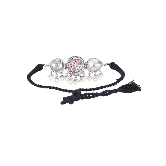 Bracelets Yellow Chimes Oxidised Jewellery Set for Women Silver Oxidised Jewellery Set Pink Stone Peacock Design Traditional Choker Necklace Set for Women and Girls Yellow Chimes