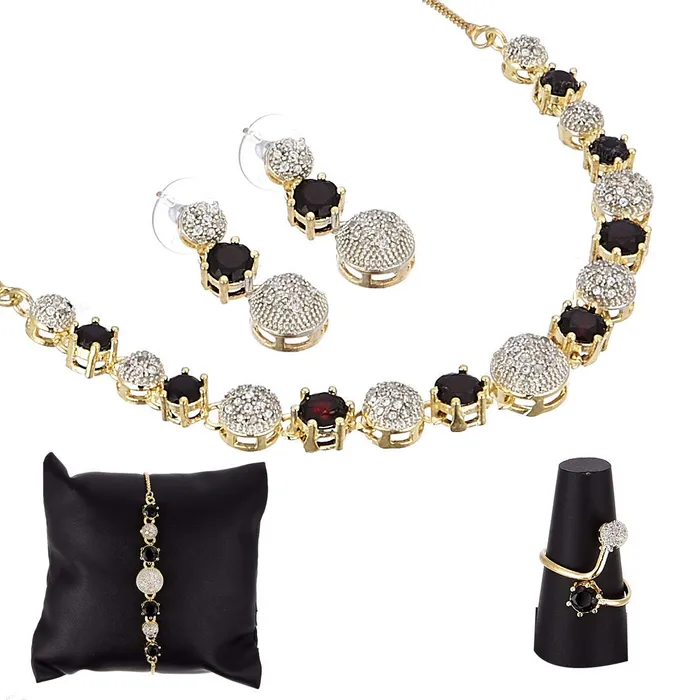 Bracelets Yellow Chimes Premium American Diamond Designer Sparkling Ruby Gold Plated Necklace Set with Bracelet Ring Classic Jewellery Set for Women Girls Red Yellow Chimes