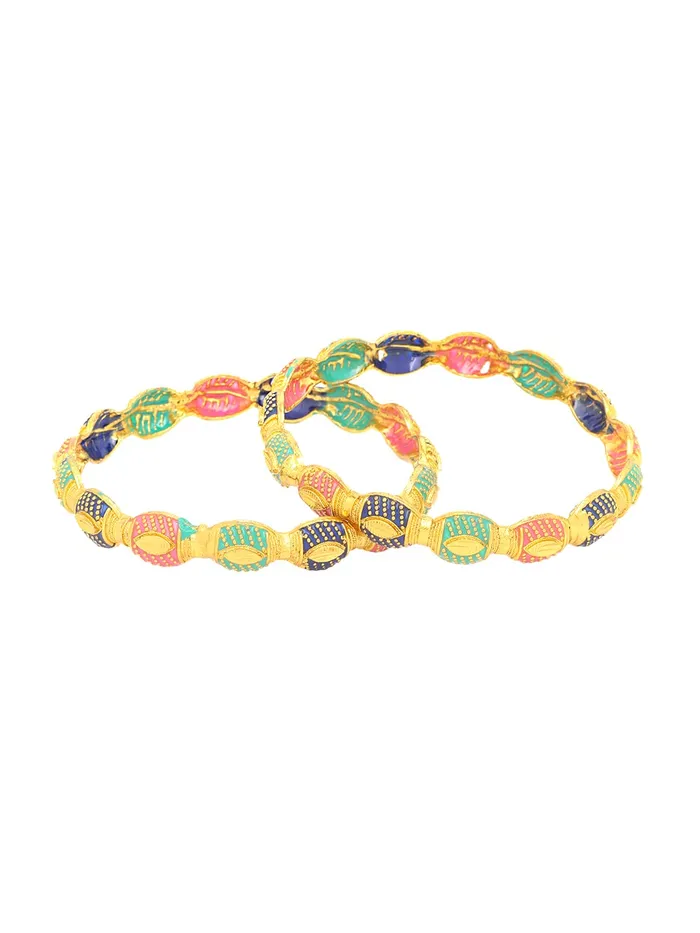 Bracelets Yellow Chimes Yellow Chimes Bangles for Women Oval Shaped Meenakari Touch Traditional Bangles for Women and Girls