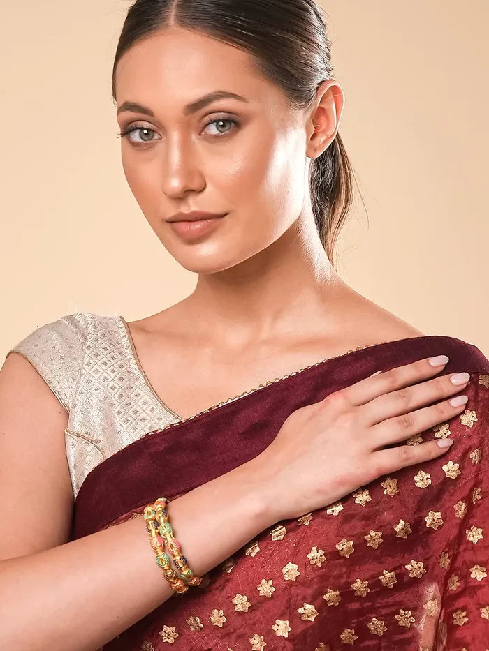 Bracelets Yellow Chimes Yellow Chimes Bangles for Women Oval Shaped Meenakari Touch Traditional Bangles for Women and Girls