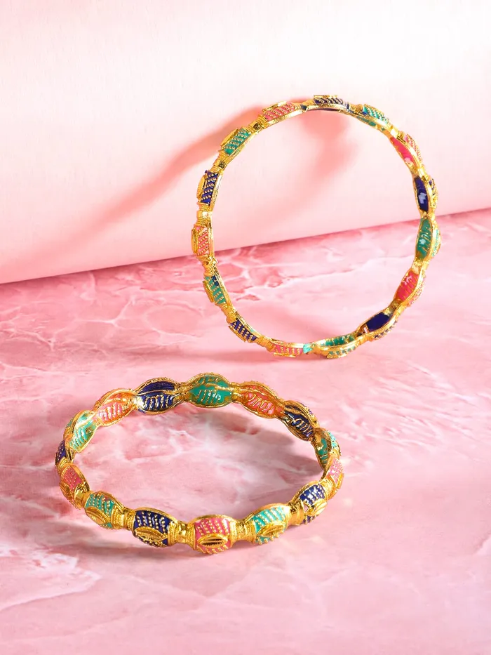 Bracelets Yellow Chimes Yellow Chimes Bangles for Women Oval Shaped Meenakari Touch Traditional Bangles for Women and Girls