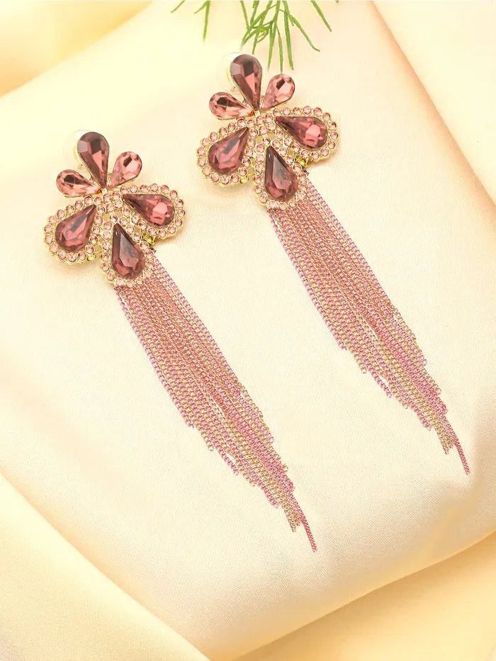 Bracelets Yellow Chimes Yellow Chimes Crystal Danglers Earrings for Women Floral Shaped Crystal Peach Long Chain Dangler Earrings for Women and Girls