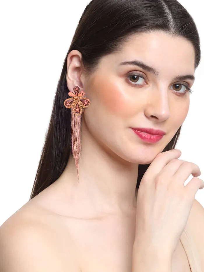 Bracelets Yellow Chimes Yellow Chimes Crystal Danglers Earrings for Women Floral Shaped Crystal Peach Long Chain Dangler Earrings for Women and Girls