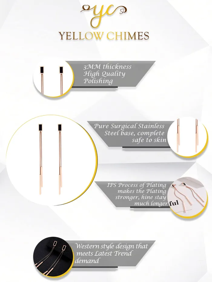 Bracelets Yellow Chimes Yellow Chimes Danglers Earrings for Women Rose Gold Earrings for Girls Fashion Women Earrings Stainless Steel Long Chain Dangler Earrings Birthday Gift For Girls Anniversary Gift for Wife