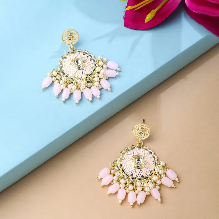 Bracelets Yellow Chimes Yellow Chimes Earrings for Women and Girls Meenakari Chandbali Gold Plated Pink Meenakari Chandbali Earrings Birthday Gift for girls and women Anniversary Gift for Wife