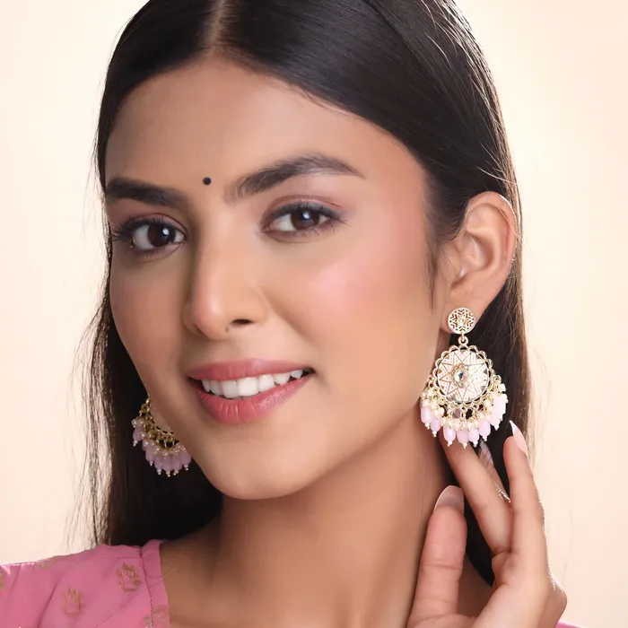 Bracelets Yellow Chimes Yellow Chimes Earrings for Women and Girls Meenakari Chandbali Gold Plated Pink Meenakari Chandbali Earrings Birthday Gift for girls and women Anniversary Gift for Wife