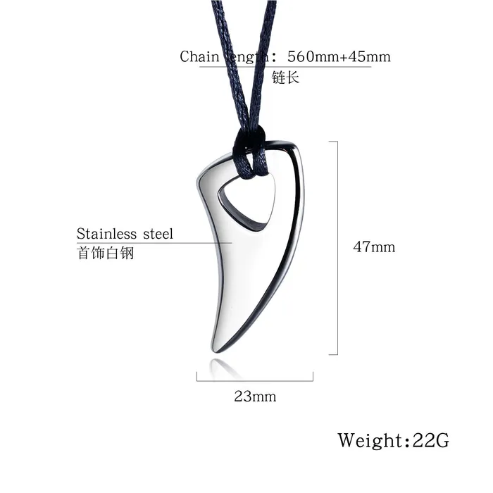 Bracelets Yellow Chimes Yellow Chimes Pendant for Men Silver Men Pendant Stainless Steel Wolf Tooth Black Leather Rope Pendant for Men and Boys