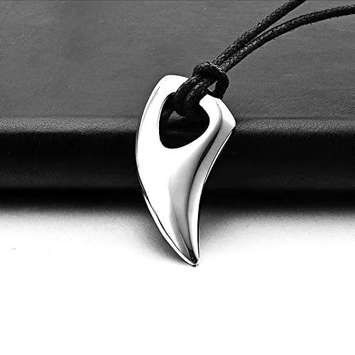 Bracelets Yellow Chimes Yellow Chimes Pendant for Men Silver Men Pendant Stainless Steel Wolf Tooth Black Leather Rope Pendant for Men and Boys