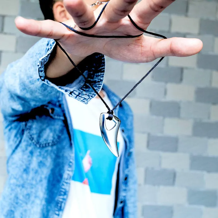 Bracelets Yellow Chimes Yellow Chimes Pendant for Men Silver Men Pendant Stainless Steel Wolf Tooth Black Leather Rope Pendant for Men and Boys