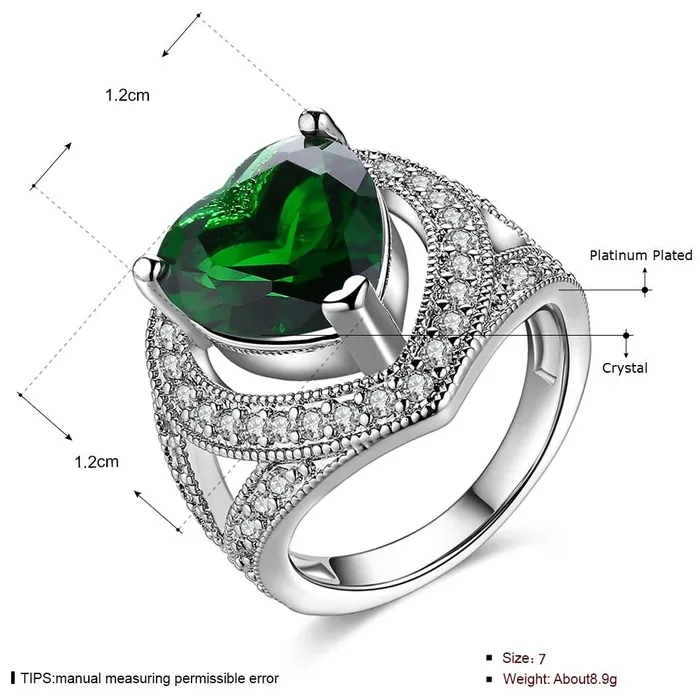 Bracelets Yellow Chimes Yellow Chimes Ring for Women Cocktail Style Platinum Plated Emerald Crystal Heart Shaped green colored stone Ring for Women and Girls