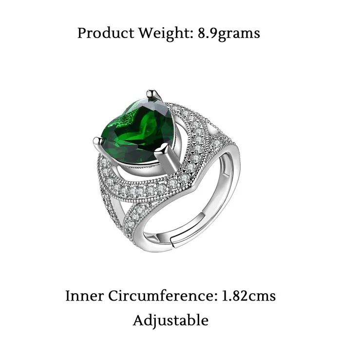 Bracelets Yellow Chimes Yellow Chimes Ring for Women Cocktail Style Platinum Plated Emerald Crystal Heart Shaped green colored stone Ring for Women and Girls