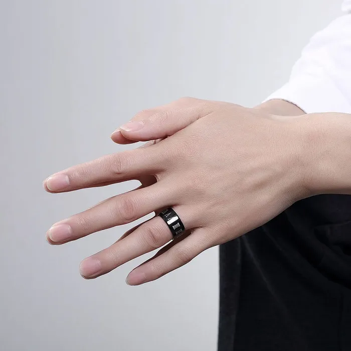 Bracelets Yellow Chimes Yellow Chimes Roman Numerals Engraved FingerThumb Stainless Steel Ring for Men and Boys