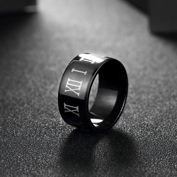 Bracelets Yellow Chimes Yellow Chimes Roman Numerals Engraved FingerThumb Stainless Steel Ring for Men and Boys