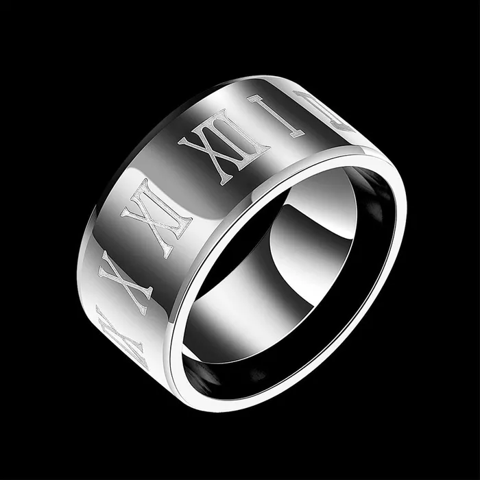 Bracelets Yellow Chimes Yellow Chimes Roman Numerals Engraved FingerThumb Stainless Steel Ring for Men and Boys