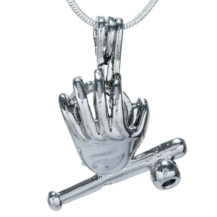 Cage Pendant Silver Plated Baseball Glove Mitt Ball CPSP087 Necklaces