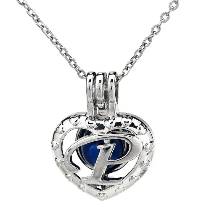 Cage Pendant Silver Plated Letter P CPSP168P Necklaces