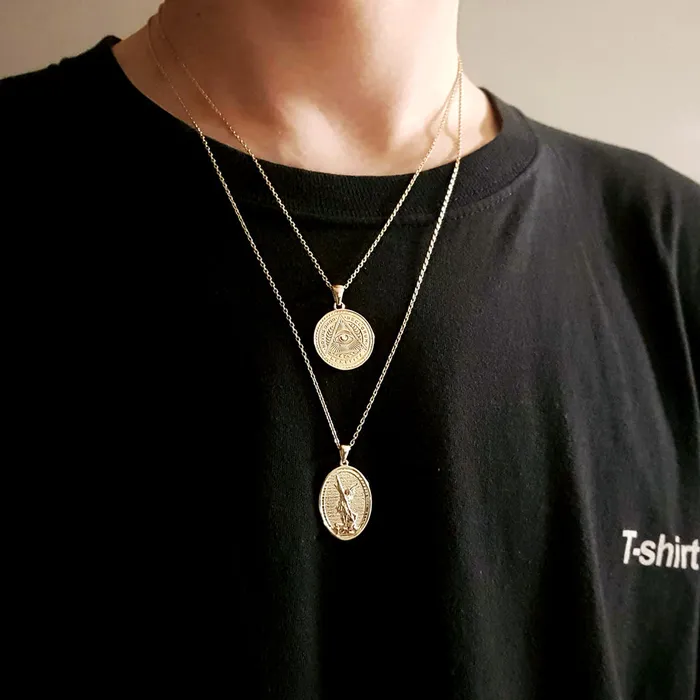 carre dor Necklaces 14k 18k gold mens oval Archangel Saint Michael pendant necklace 2