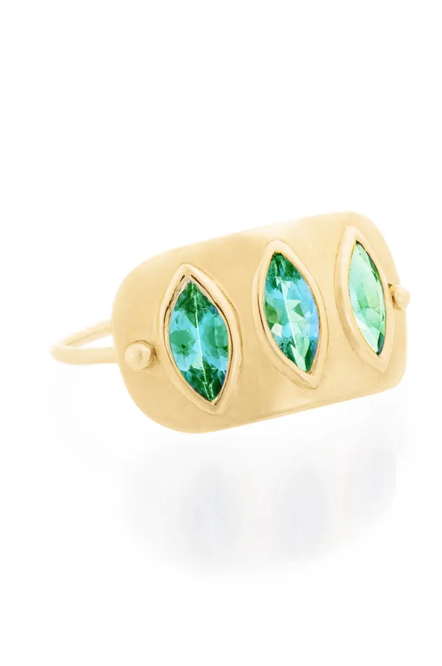 Celine Daoust Rings TRIPLE MARQUISE EMERALDS PLATE RING