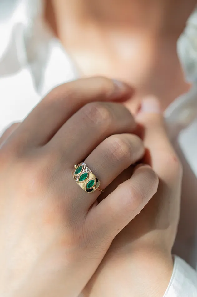 Celine Daoust Rings TRIPLE MARQUISE EMERALDS PLATE RING Celine Daoust Rings TRIPLE MARQUISE EMERALDS PLATE RING