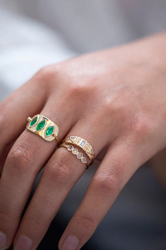 Celine Daoust Rings TRIPLE MARQUISE EMERALDS PLATE RING Celine Daoust Rings TRIPLE MARQUISE EMERALDS PLATE RING
