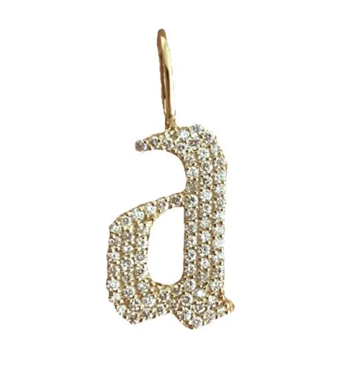 Charm Necklaces Large Pave Gothic Initial Charm Alev