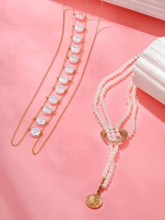 Combo Pearl Necklace Body Chain for Women Elegant Design Gold Plated One Size Yellow Chimes Earrings