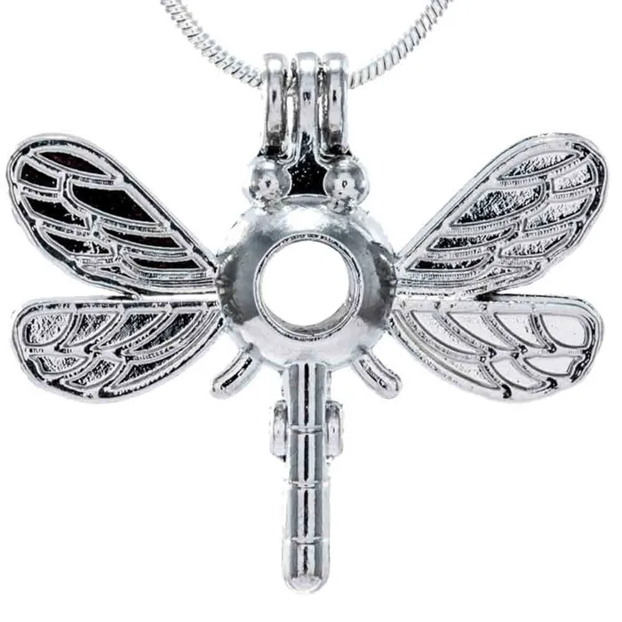 CPSP008 Cage Pendant Silver Plated Dragonfly Necklaces