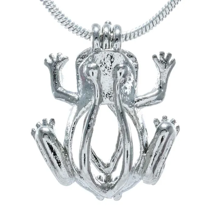 CPSP011 Necklaces Cage Pendant Silver Plated Frog