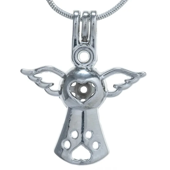 CPSP109 Necklaces Cage Pendant Silver Plated Paw Angel