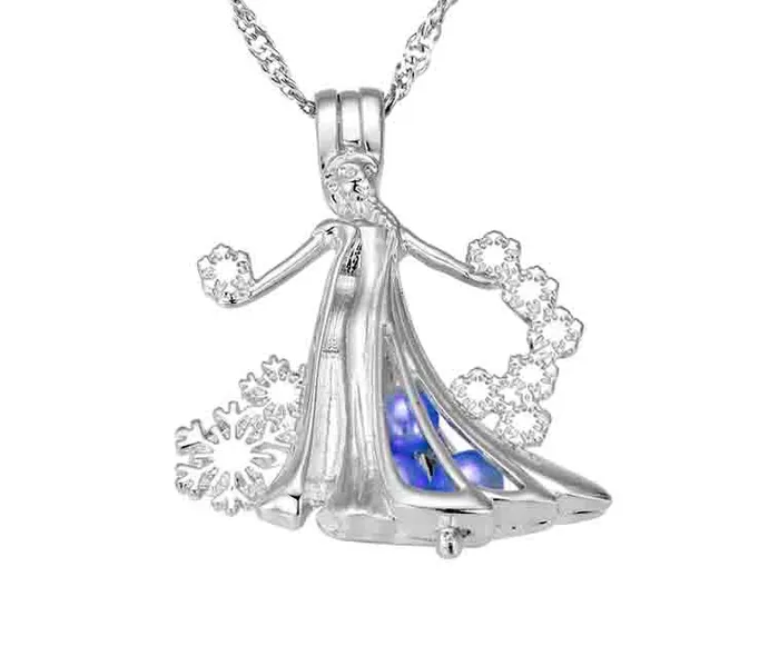 CPSP217 Necklaces Cage Pendant Silver Plated Queen with Snowflakes