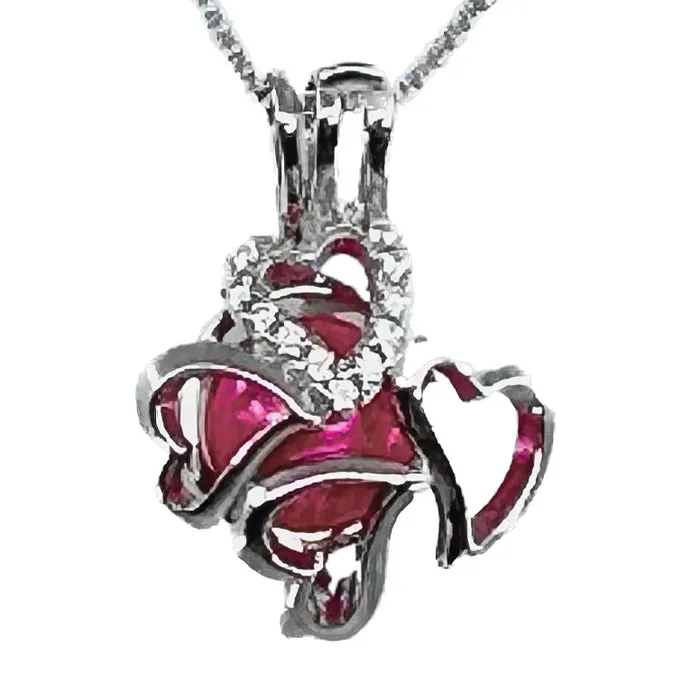 CPST025 Necklaces Cage Pendant 925 Sterling Silver Four Hearts Flowing