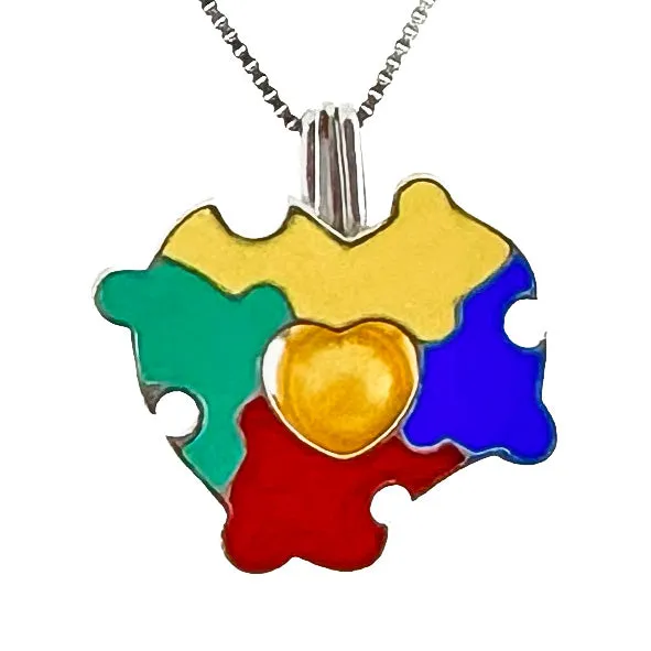CPST038 Necklaces Cage Pendant 925 Sterling Silver Autism Enamel Colorful