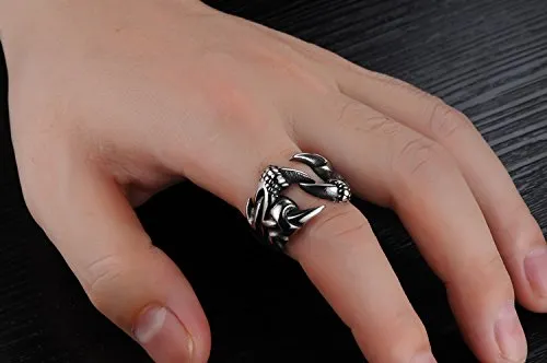 Eagle Paw Tough Stainless Steel Bikers Ring UK Size 9 BlackSilver Yellow Chimes Necklaces