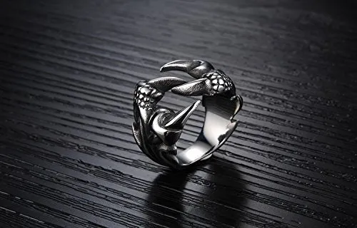 Eagle Paw Tough Stainless Steel Bikers Ring UK Size 9 BlackSilver Yellow Chimes Necklaces