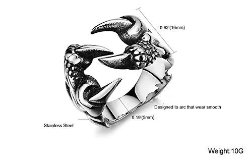 Eagle Paw Tough Stainless Steel Bikers Ring UK Size 9 BlackSilver Yellow Chimes Necklaces