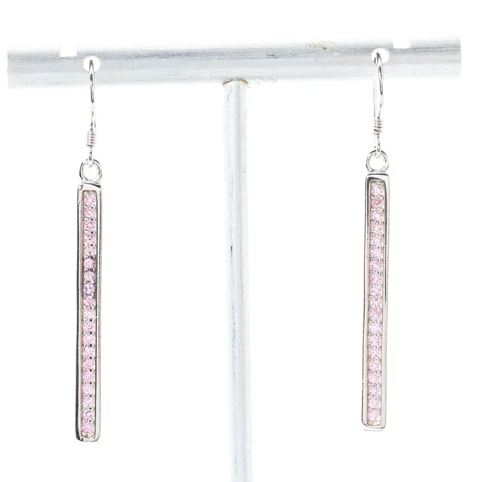 EAR Earrings Earrings Solid Bar 15 Pink Rhinestone 925 Sterling Silver