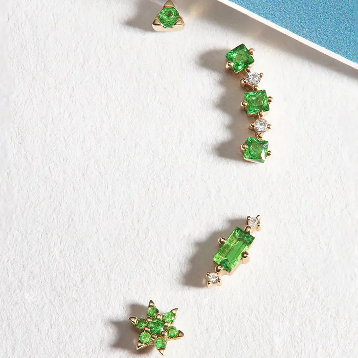 Earrings AURELIE GI SERENA Baguette Tsavorite and White Sapphire Single Stud Earring