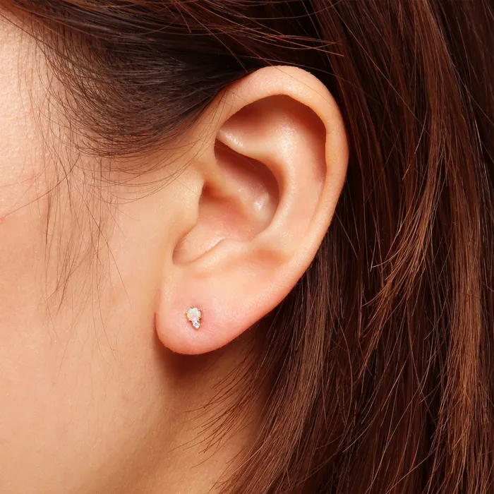 Earrings AURELIE GI ZENA Single Opal and Diamond Stud