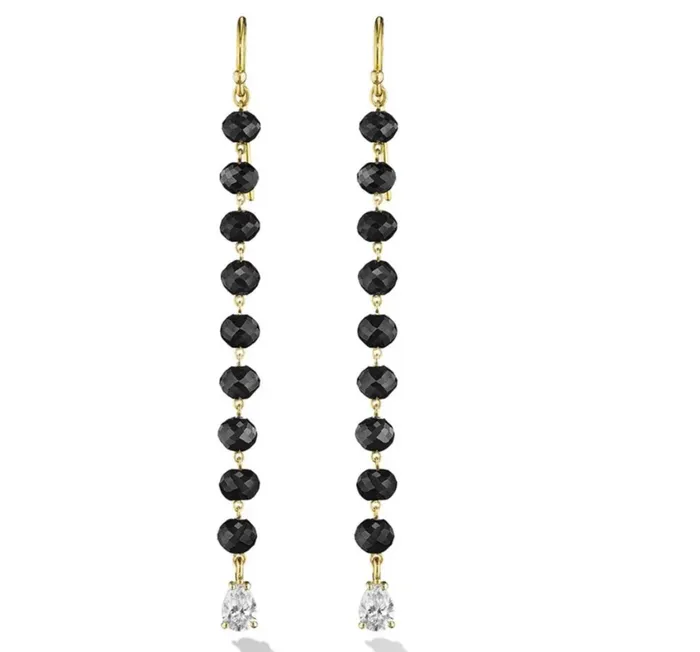 Earrings Cadar Yellow Gold Reflections Single Drop Earrings with Black and White Diamonds Earrings Cadar Yellow Gold Reflections Single Drop Earrings with Black and White Diamonds