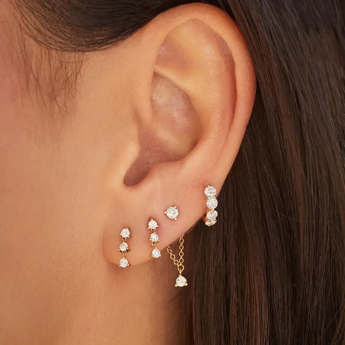 Earrings ef collection Jumbo Prong Set Diamond Mini Huggie Earring