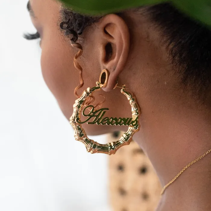 Earrings Get Signatured Bamboo Name Earrings