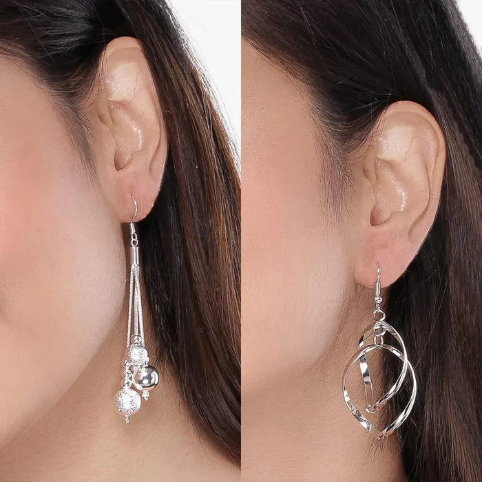 Earrings Kairangi Kairangi Earrings for Women and Girls Silver Beads Dangler Earrings Oval Shaped Western Long Danglers Earrings Combo Birthday Gift for girls women Anniversary Gift for Wife