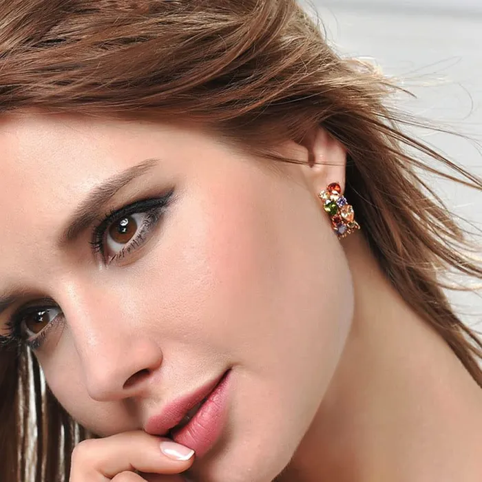 Earrings Kairangi Kairangi Sparkling Colors Flowerets Vine Swiss CZ Clip On Earrings