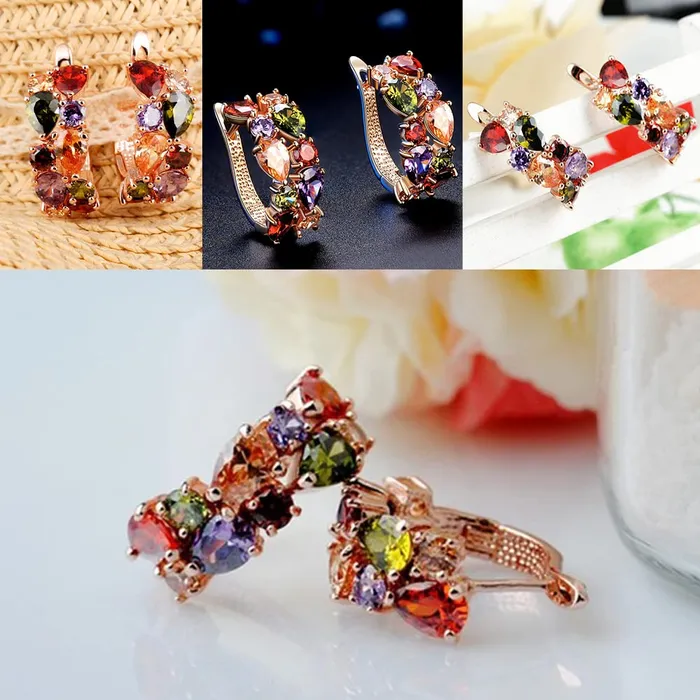 Earrings Kairangi Kairangi Sparkling Colors Flowerets Vine Swiss CZ Clip On Earrings